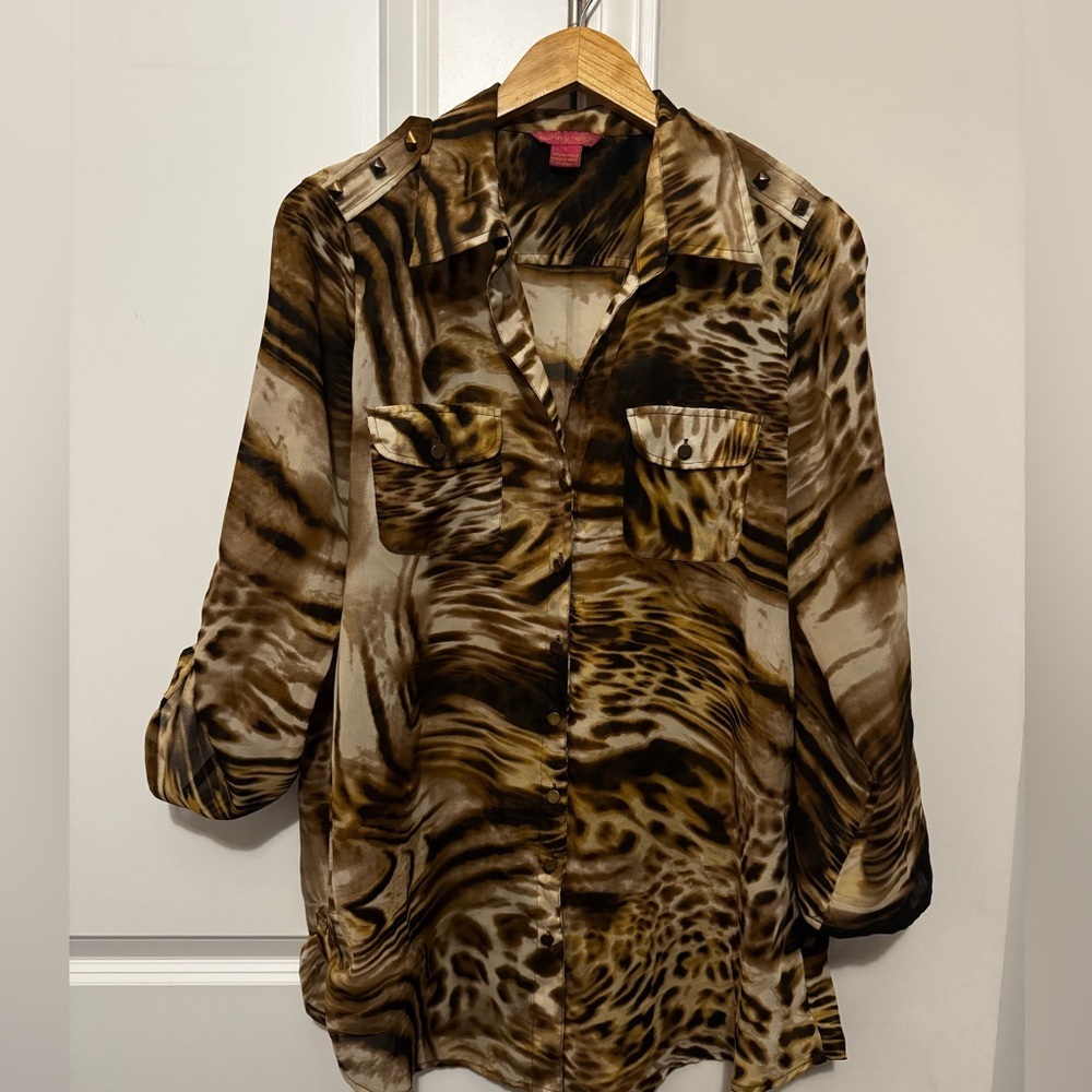 Sunny Leigh Brown and Tan Animal Print Blouse